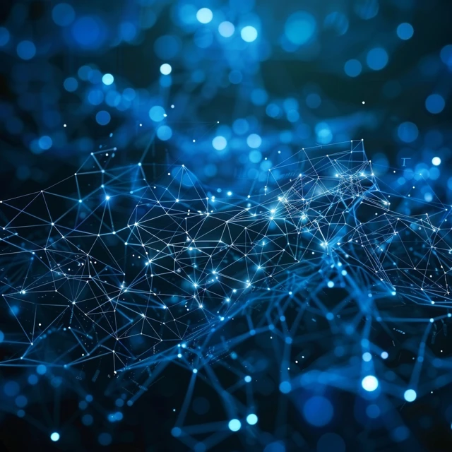 Artificial intelligence network visualization representing AI systems and digital technology innovation