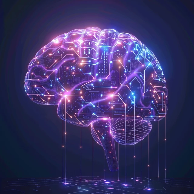 Advanced artificial intelligence network structure representing AI systems and digital transformation